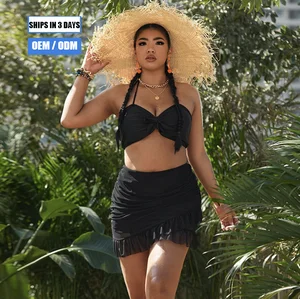 Plus Size Swimsuit Strapless Beachwear Fashion Sarong Bikini 2-Piece Swimsuit Sheer Fabric Sarong