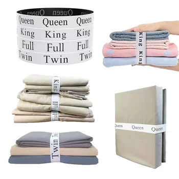 Family bed sheet storage with storage elastic label and jacquard elastic storage belt for clothing strapping