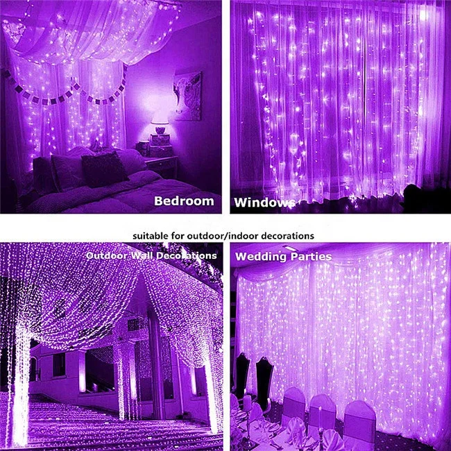 Yizhet USB Rideau Lumineux 2x2m - LED Guirlande Lumineuse Rideau 200 LED Avec Télécommande, Minuterie, 8 Modes, Etanche IP65 Pour Ramadan, Noël, Mariage (Blanc Froid