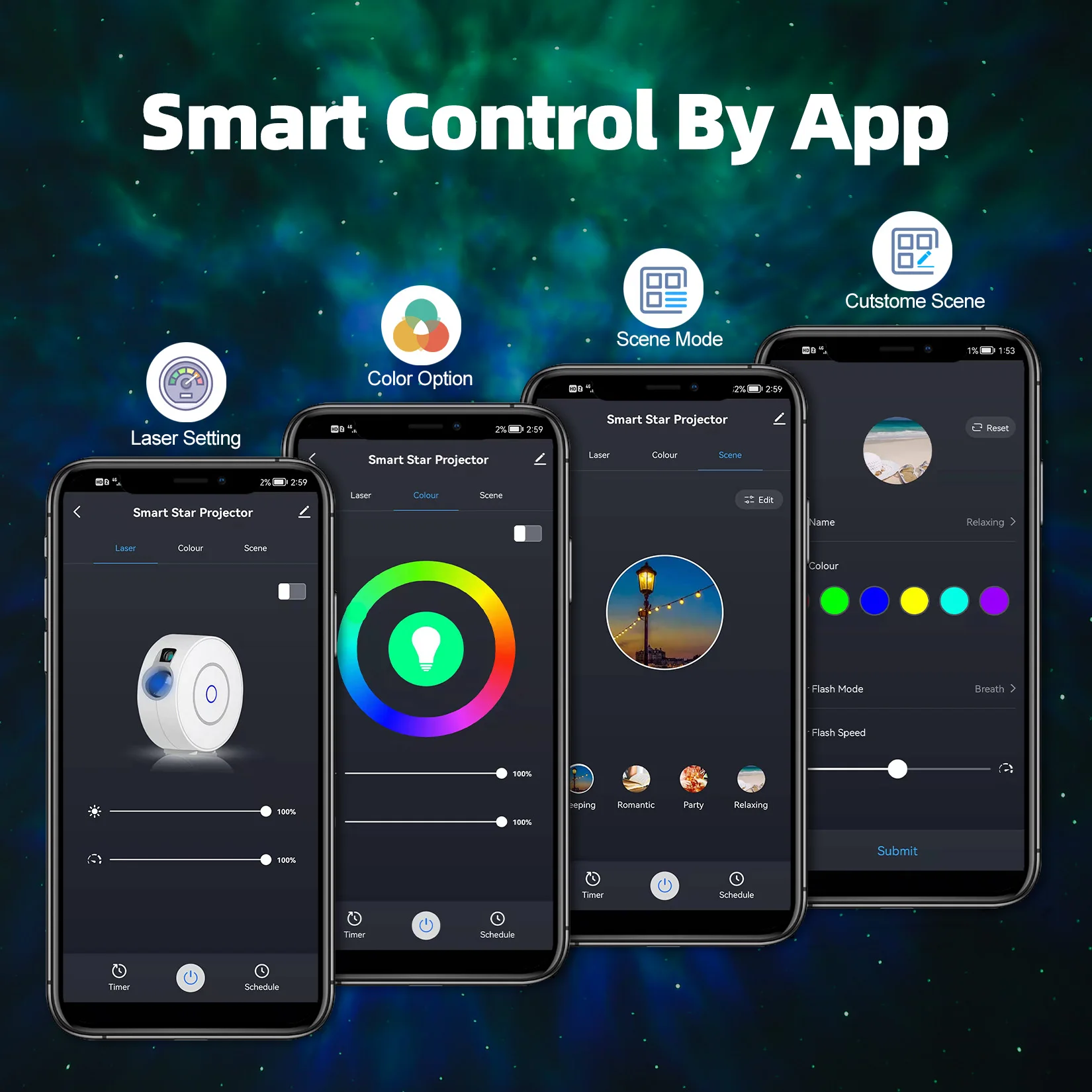 NANXIN Upgrade Smart WIFI  Projector 3 in 1 APP Control Starry Sky Star Projector