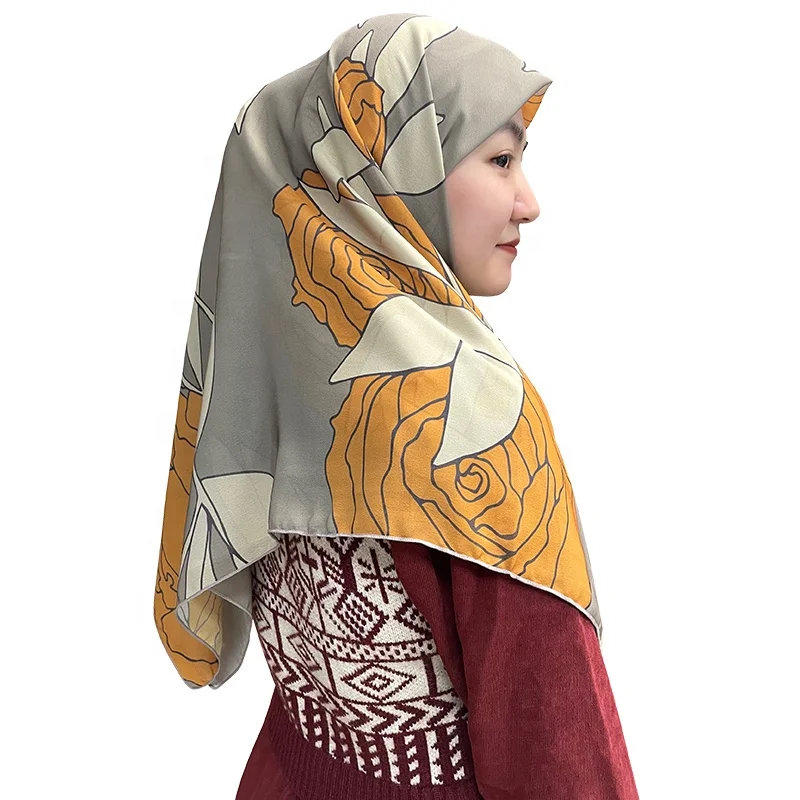Foulard Hijab for Women Stylish Palestine Muslim Kashmiri Shawls Malaysia Bawal Chiffon Scarf Ethnic Printing Designs