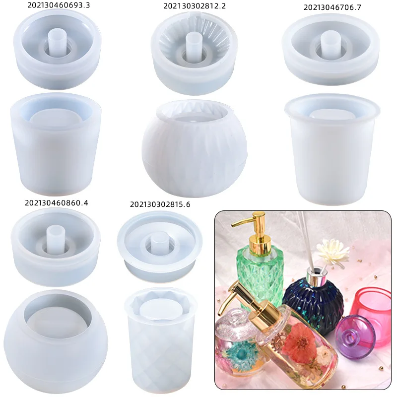 Multiple Shape Large Jar Mold with Pump Storage Lotion Dispensers Resin Silicone Molds for Kitchen Bathroom Soap Dispenser Mold