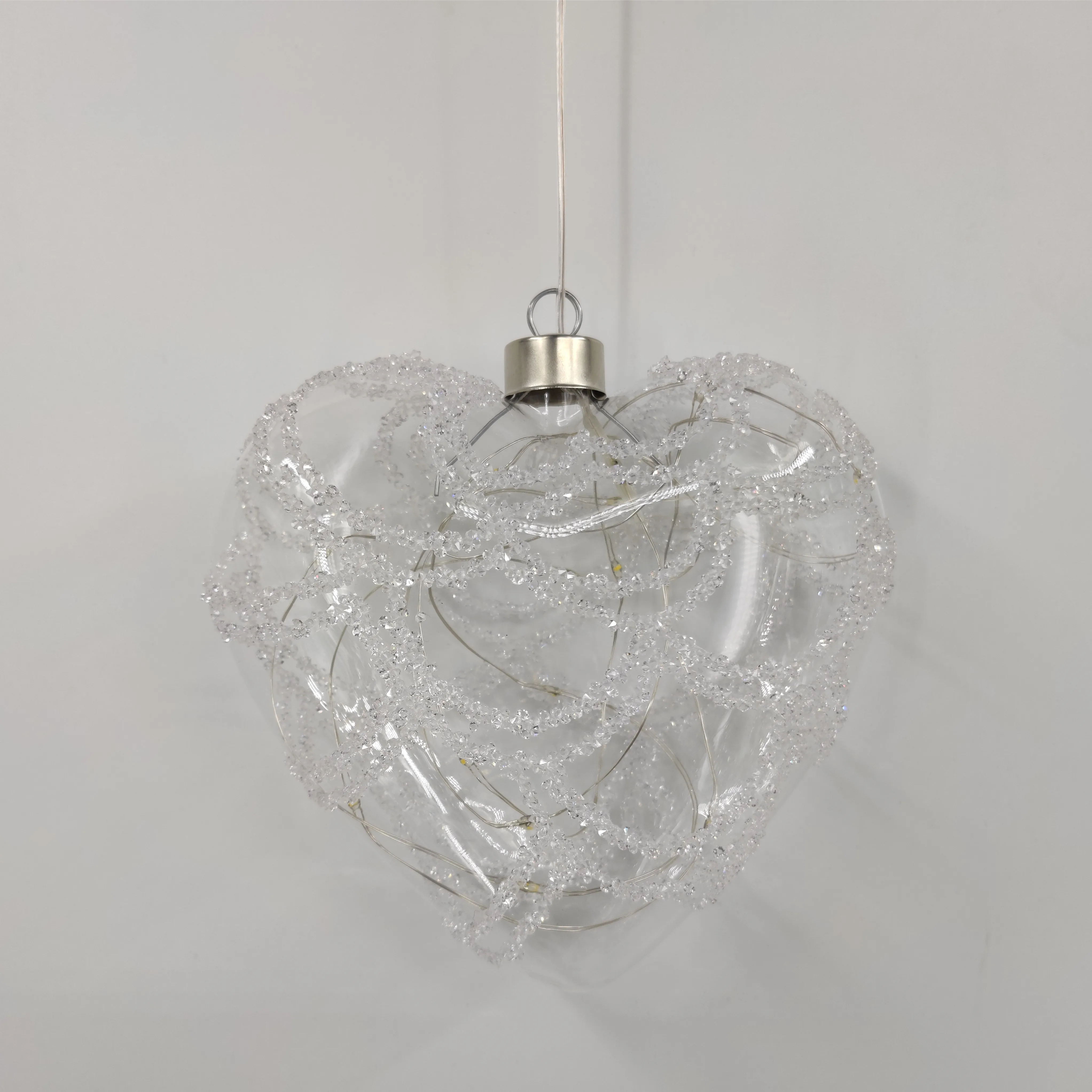 Personalized string lights chain clear pink hand blown glass heart shaped Christmas tree hanging decoration ornaments details