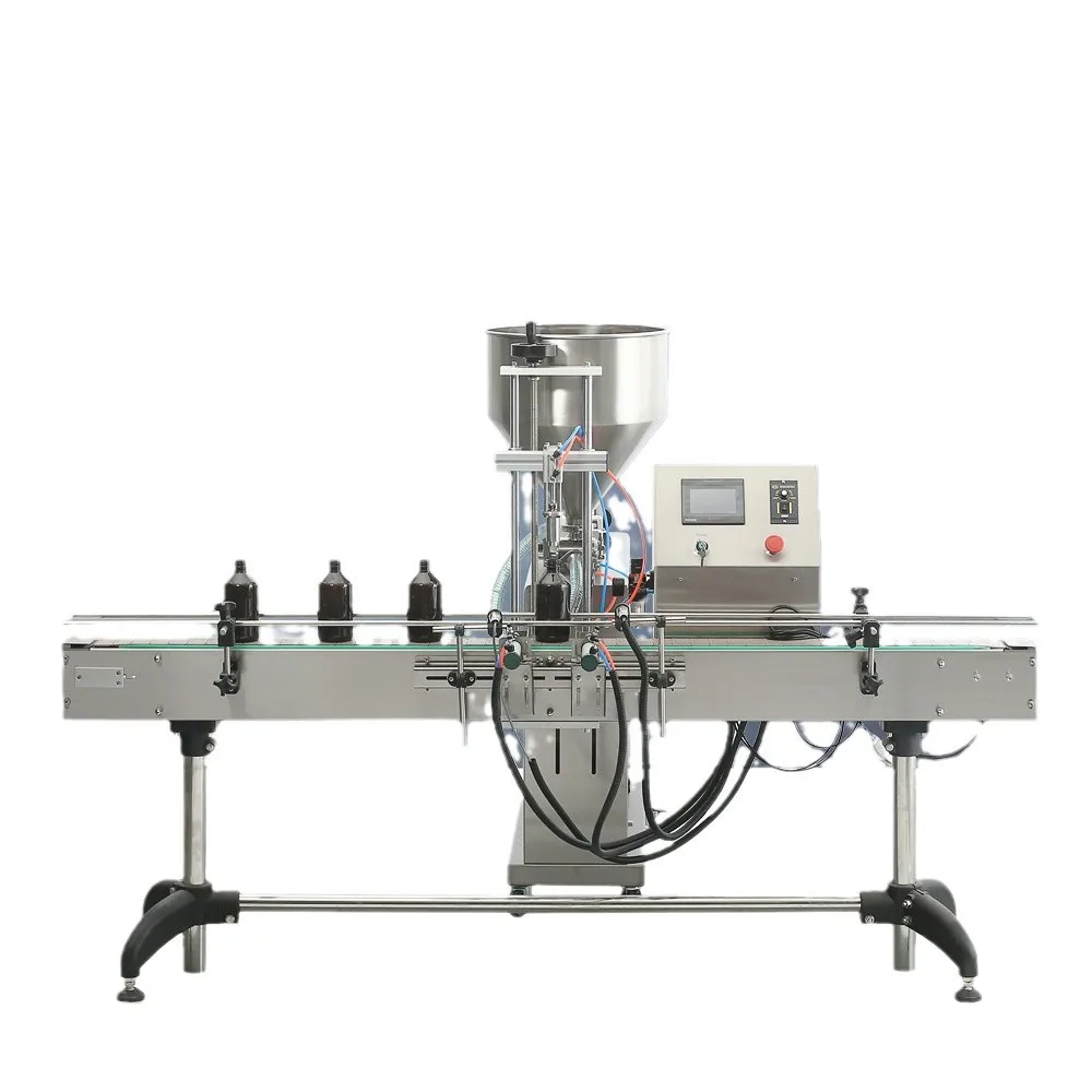 TEBAK Automatic Liquid Machine Small Bottles Lotion Cream Cosmetic Food Viscous Liquid Filling Machine With Conveyor and Hopper