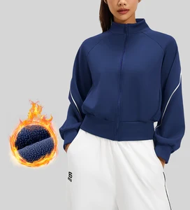 Custom Autumn Winter Stand Collar Warm Sports Long Sleeve Zipper Hoodie Yoga Jacket for Women