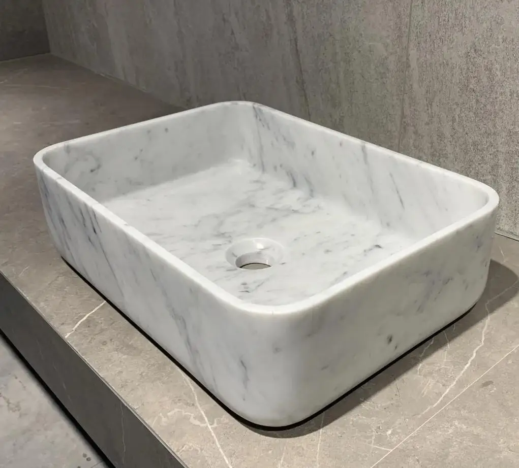 product natural carrara white marble washbasin with groove design for indoor bathrooms and toilets marble groove design-5