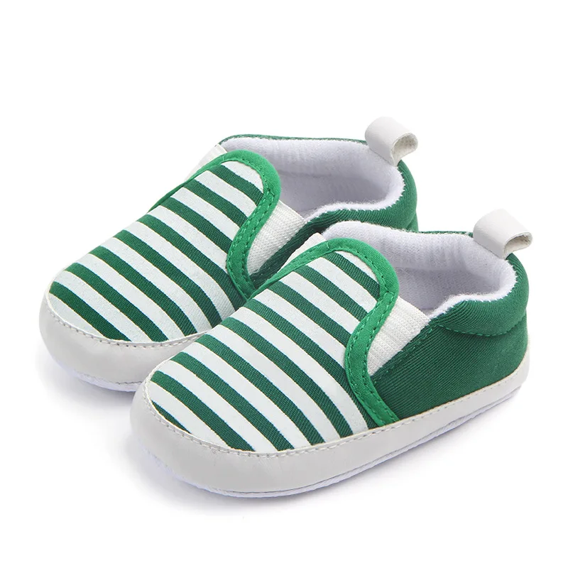 Cheap Hot Baby Boys Stripe Canvas First Walkers Baby Moccasins Soft Bottom Bebe Anti-slip Walking Shoes details