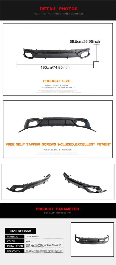 For Audi RS Q8 RSQ8 2021-2023 REAL CARBON FIBER Rear Bumper Diffuser ...