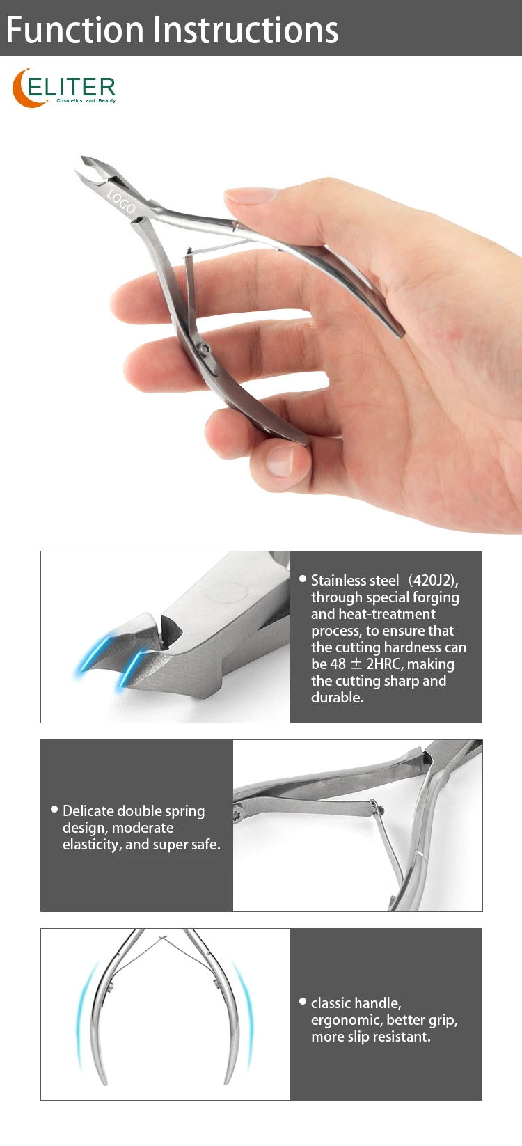 Eliter Hot Sale In Stock Duty Nail And Cuticle Nipper Nail Nippers Kit Low Custom Nail Nipper Sharpening