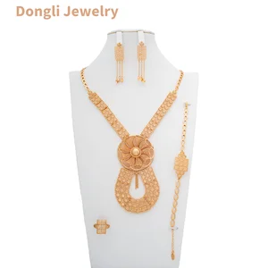 Dongli Women's Wedding Engagement Four-Piece Gold-Plated Jewelry Set Exquisite Hollow-Ring Design