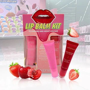 Custom Korean Organic Mini Vegan Fruit Strawberry Moisturizing Lip Balm Pink Lips Repair Gel Moisturizer Hydrating Lip Balm Set