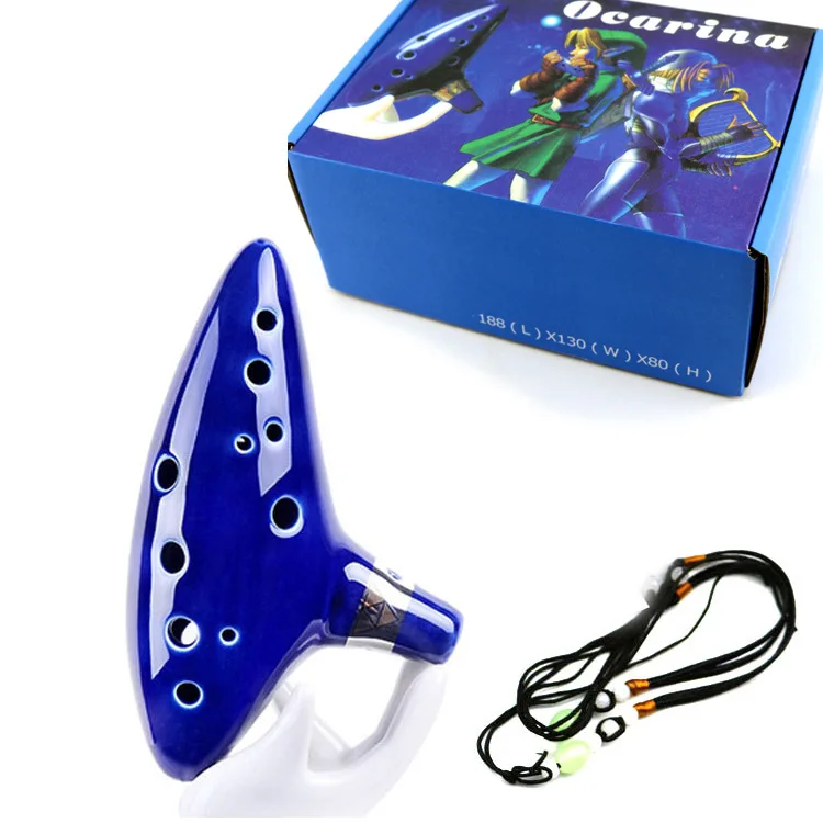 Alnicov Ocarina De 12 Agujeros En Do Alto (Alto C) – Azul Cerámico Con Soporte, Bolsa Y Guía De Inicio