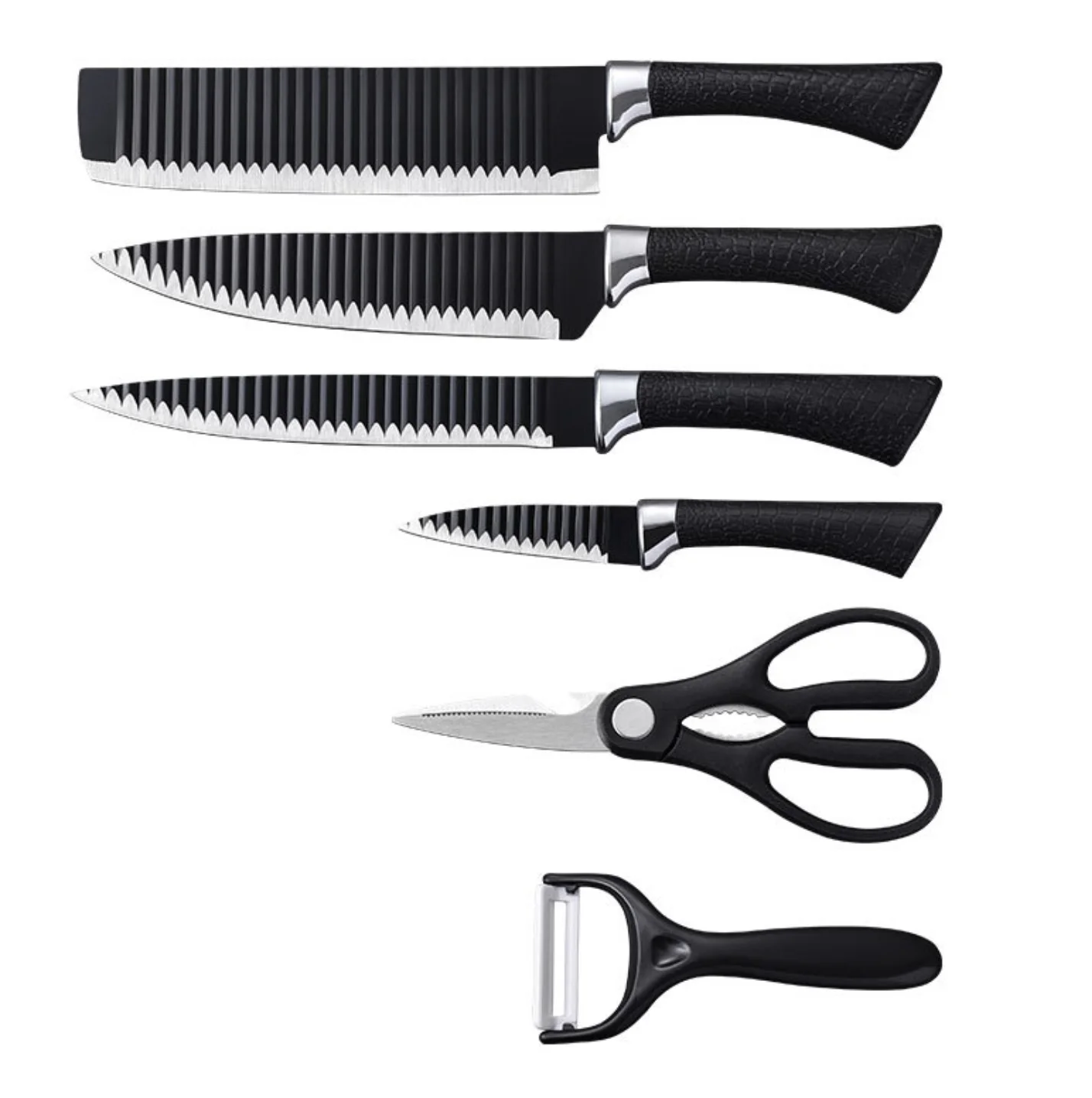 Promotion Professional Tools Chef Bread Slicing Knife Kitchen Scissor Vegetable Fruit Peeler 6pcs Kitchen Knife Set
