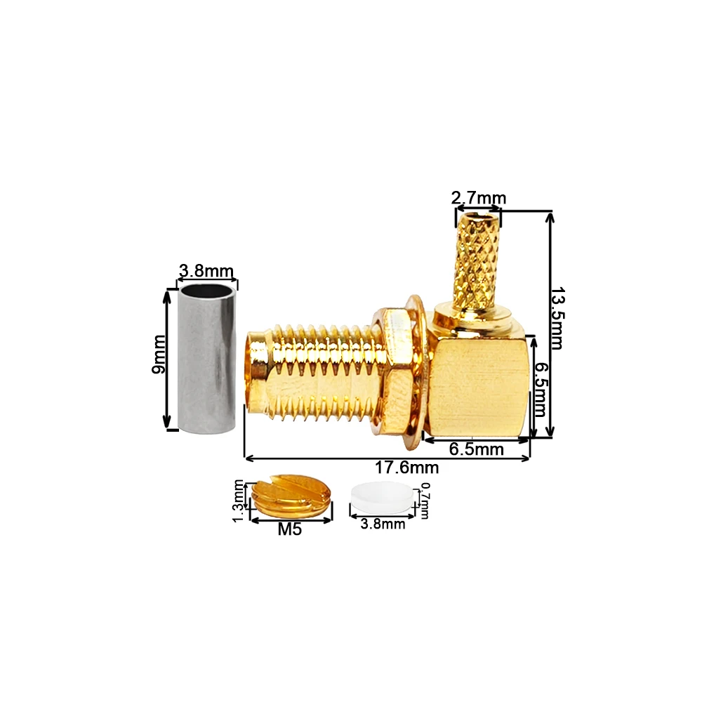SMA Female Jack Hembra Bulkhead Crimp Right Angle  for RG174 Rg316 Cable Rf Coaxial Connector