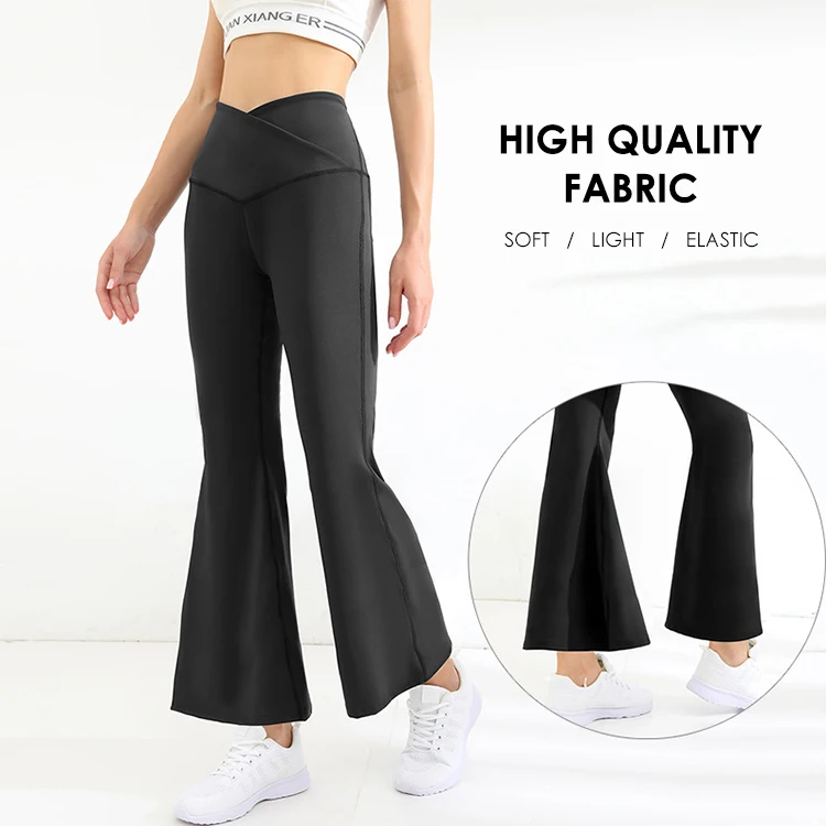 Custom Logo High Waist Casual Yoga Wear Women Bell Bottom V Cut Flare