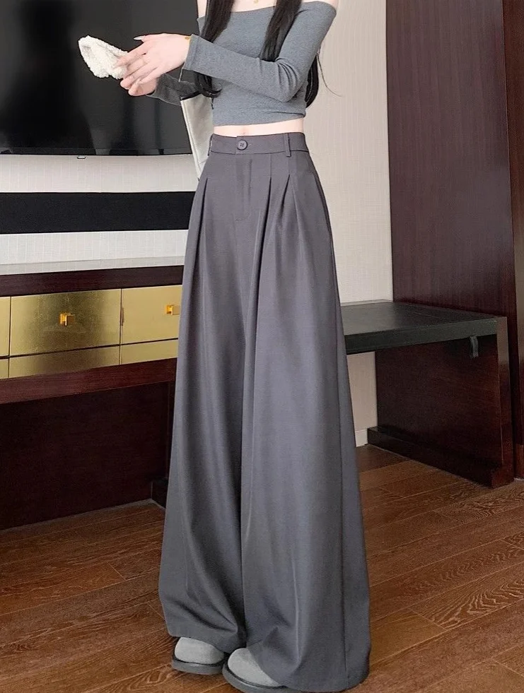 Women's Wide-Leg Pants 2025 Summer New Arrivals High-End Drapey Loose-Fit Straight-Leg Trousers for Petite Figures