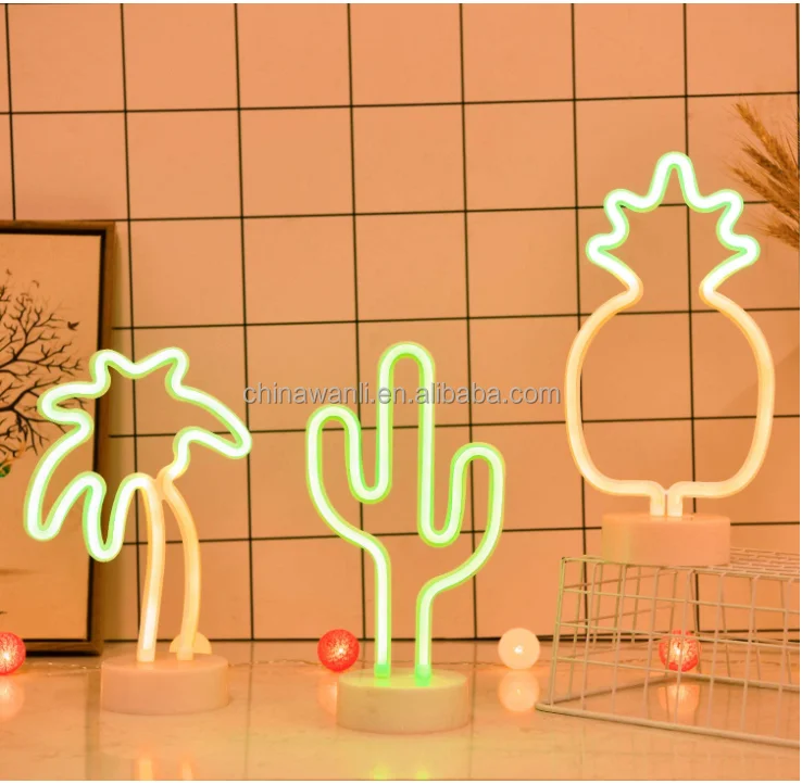 Led Cactus Neon Sign Lights With Stand Base Battery Powered/usb For