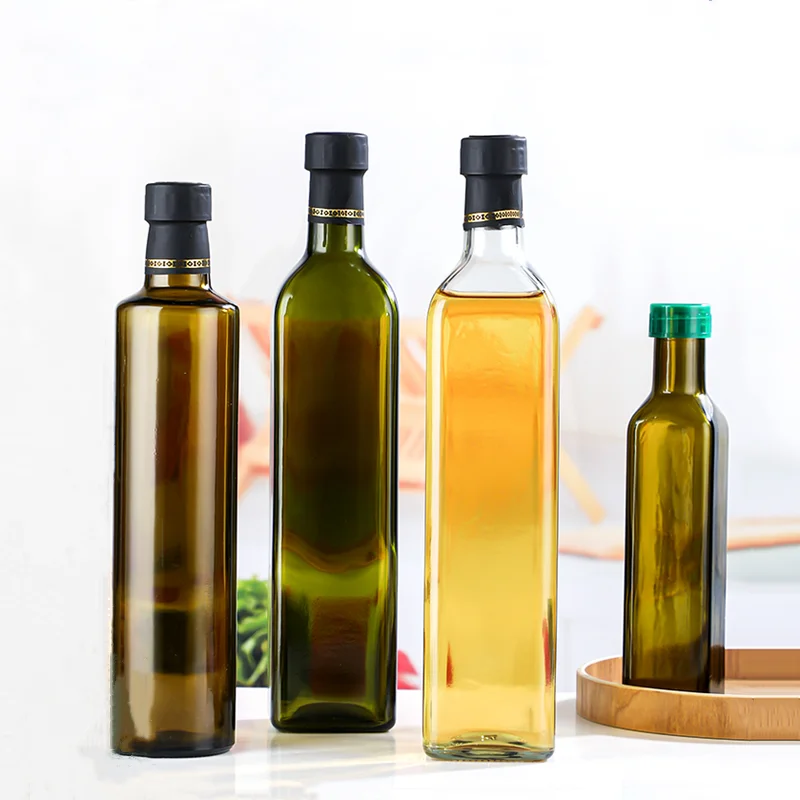Clear Amber Green 100ml 250ml 500ml 750ml 1000ml Empty Square Round Marasca Glass Olive Oil Bottle With Cap