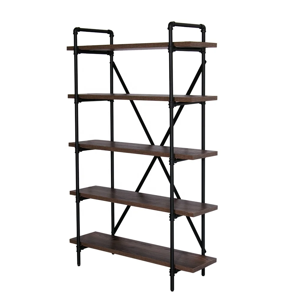 Classic design Creative furniture Ladder Bookshelf Shelving Wooden storage board metal pipe rack