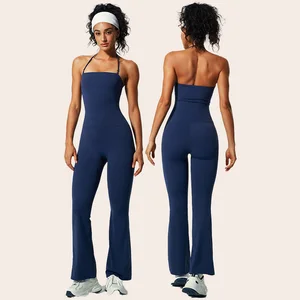 Hot Selling Summer Bell Bottom Bodysuit Thin Strap High Strength Workout Wear Women Gym One Piece Yoga Sports Jumpsuit