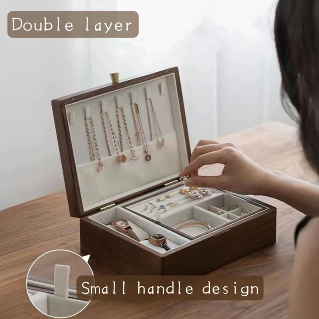 Walnut Desktop Jewelry Box,Ring Earrings Storage Box,Jewelry Display