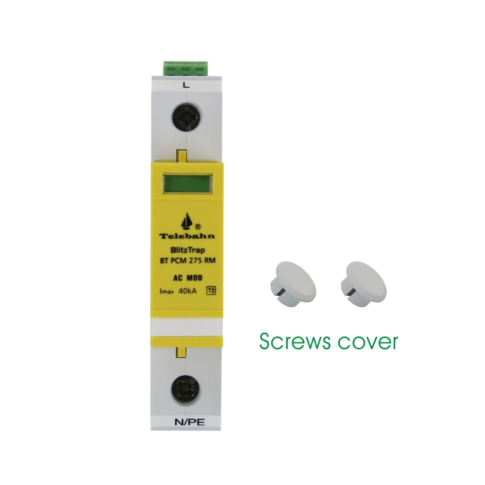 Telebahn 75V 150V 275V 320V 385V 440V 600V AC 20kA 40kA T2 1P Low Voltage Surge Protection SPD for House