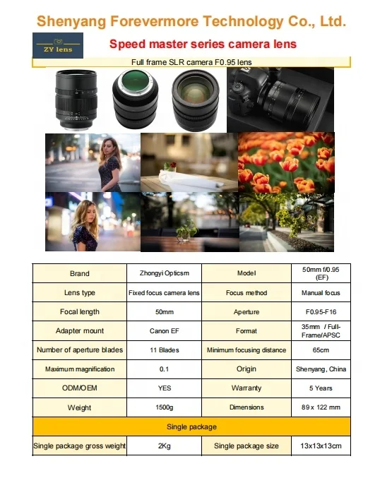 Ultra-large Aperture Fully Manual Lens for Full-frame DSLR  Cameras Compatible with CanonEF Mount