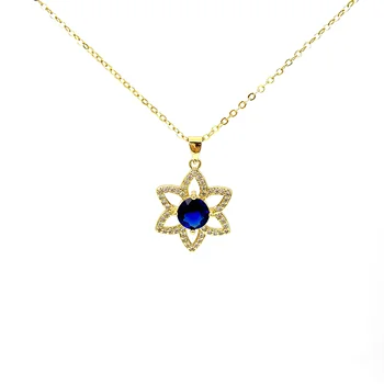 Special Design Jewelry Six Flowers Pendant  Gold Link Chain Necklace Sapphire Jewelry