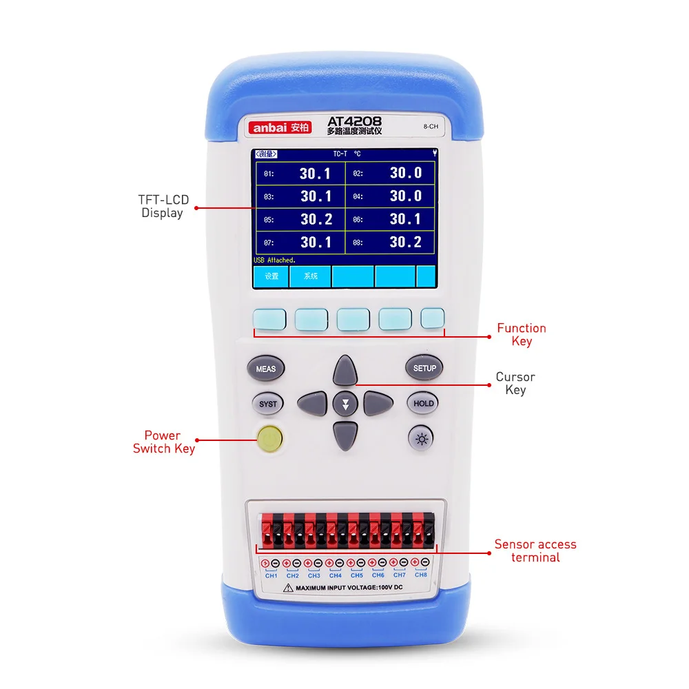 Anbai AT4208/AT4204/AT4202 Multi-canale di Temperatura Data Logger con 3.5  Pollici TFT-LCD Display - AliExpress