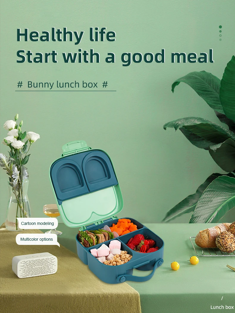 Rabbit Design Bpa Lunch Box Kid Bento Lunch Box For Kids Plastic Portable Toddler 4 Compartments