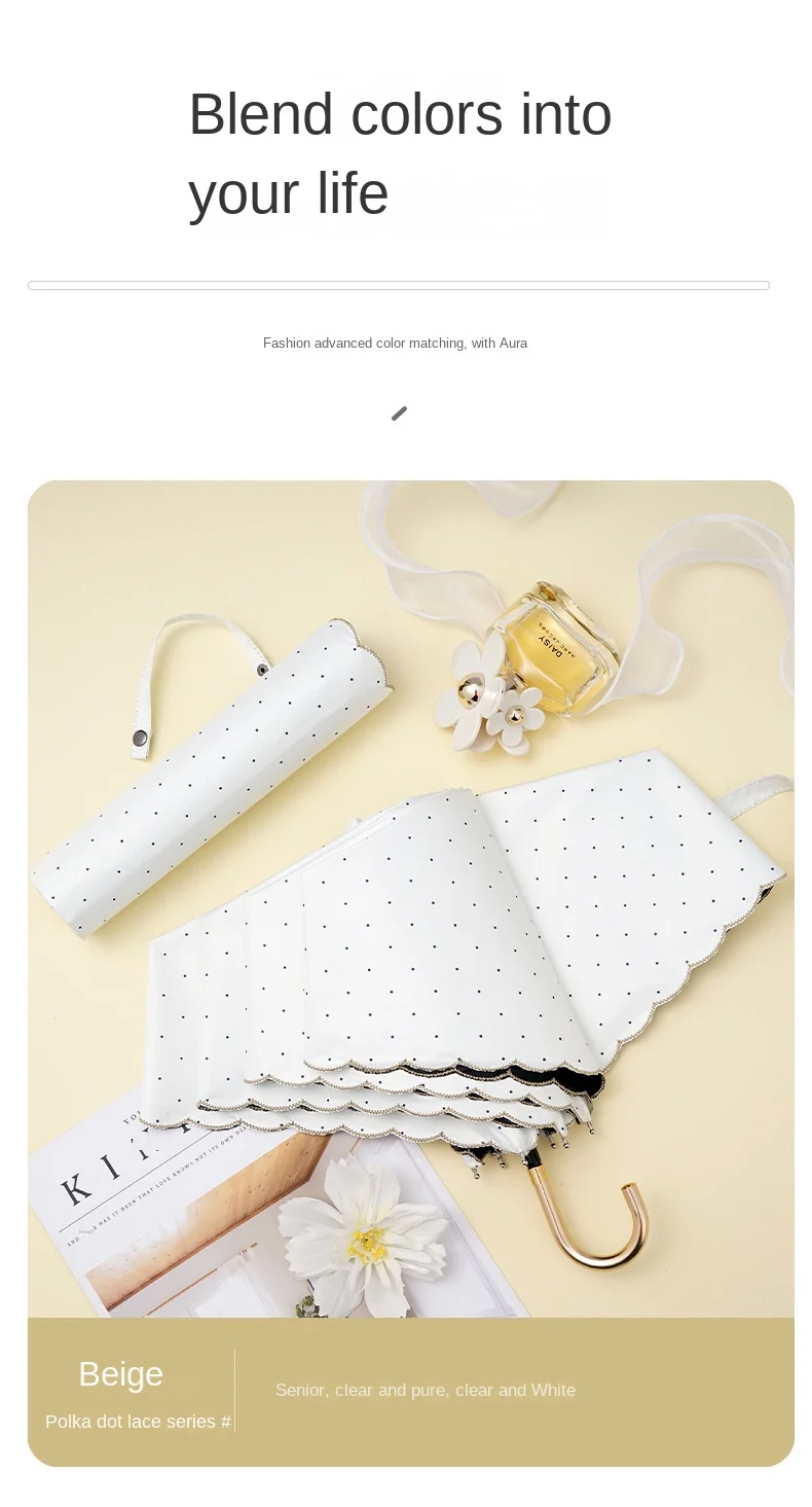 Parasol Polka dots uv umbrella Japanese mini fold sun rain umbrella with golden hook handle