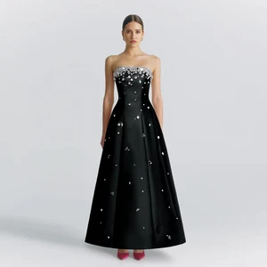 Luxury Rhinestone Beaded Elegant Evening Dress for Women 2026 Wedding Birthday Party Strapless Formal Gown