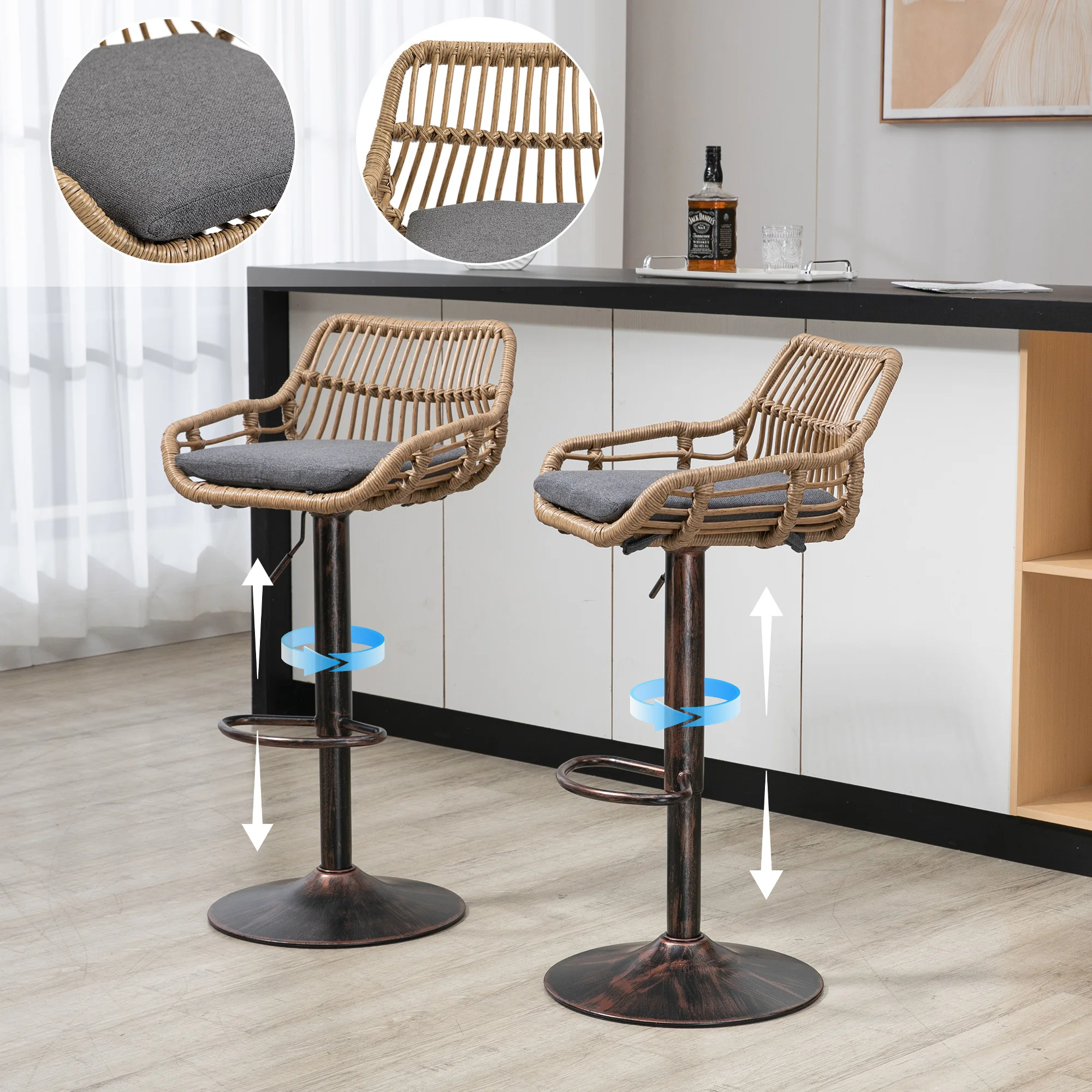 Tabouret bar rotin vintage