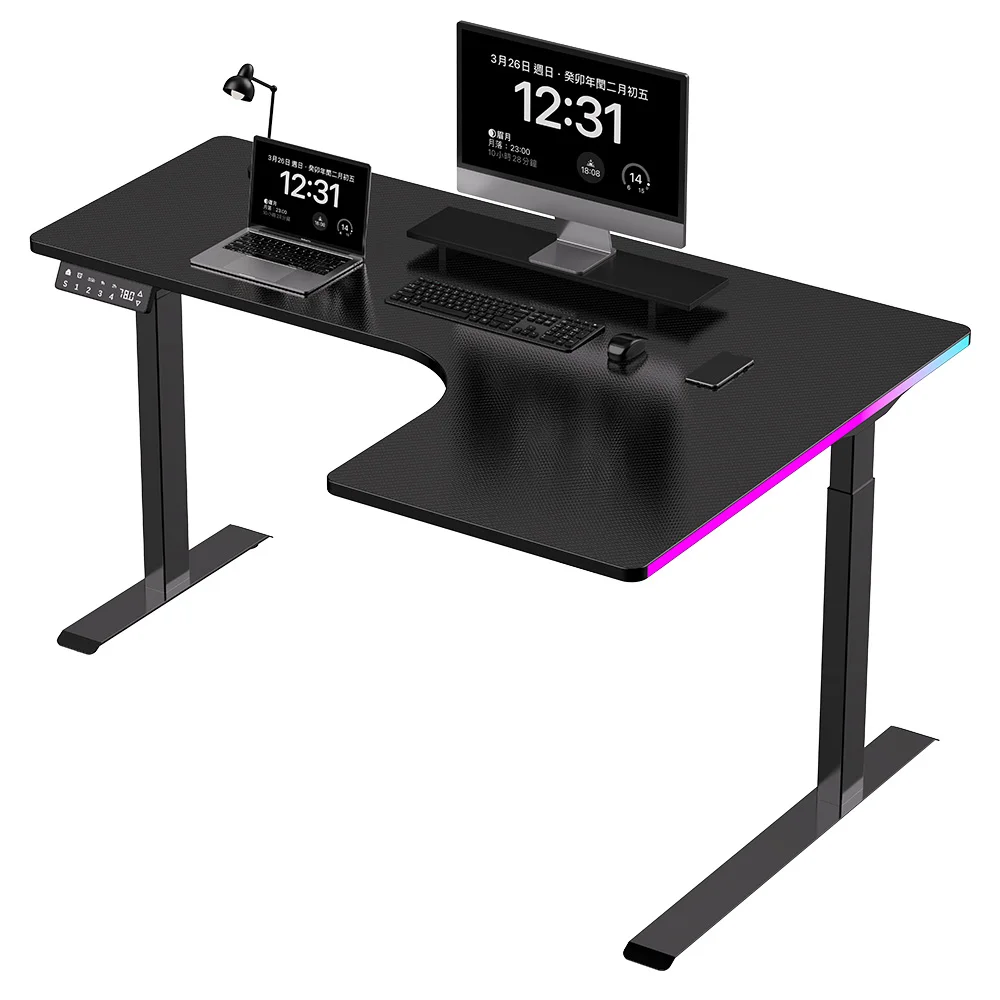 RGB Lighting Large L Shaped Corner Gaming Desk Best PC Table