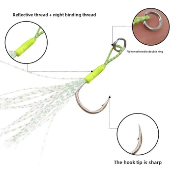 Luminous Iron Plate Single Hook Bright Silk Fluorescent Green Feather Accessories Reinforcing Black Lat Hook GZ018 Bass – Hooks – view 4