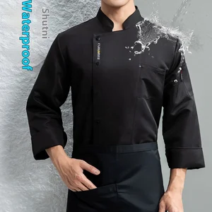 Autumn Winter Elegant Men's Restaurant Bar Uniforms Chef's Long Waterproof Jacket Breathable Kitchen Aprons Woven Tops Sets for