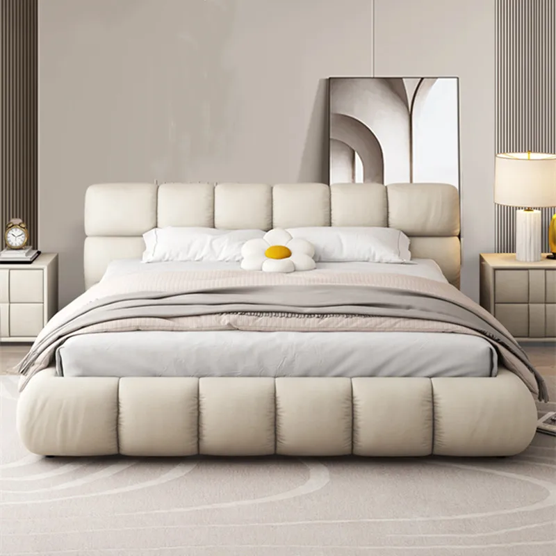 Italian Cloud Bed Simple Technology Cloth Double Bed Light Luxury Cream Color Fabric Bed Bedroom Furniture
