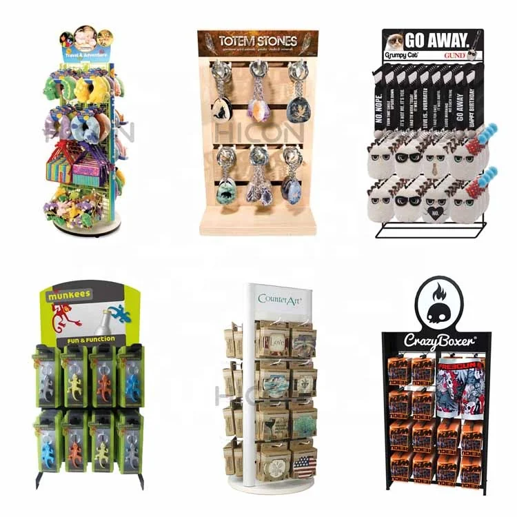 Quality Assured Counter Hook Key Chain Display Stand, 4-Way Rotating Display Solid Wood Keyrring Display Stand