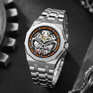 Brand NEW Customized Logo Mechanical Watches Men Automatic Skeleton Wristwatch Wholesale Stainless Steel Watches OEM