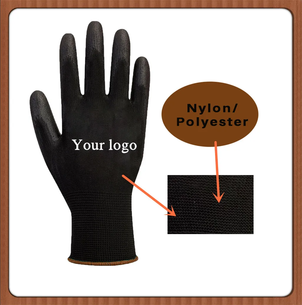 Nylon polyurethane palm fit dipped pu coated safety work glove for assembly electronic