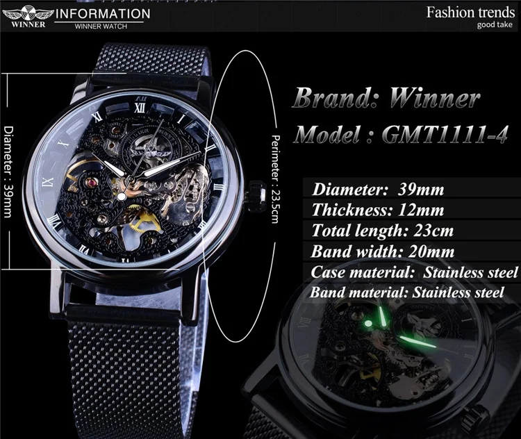WINNER GMT1111 Manual Mechanical Watch for Women Luxury Ladies Watches 2021 Casual Wristwatch Top Brand Mesh Strap Skeleton