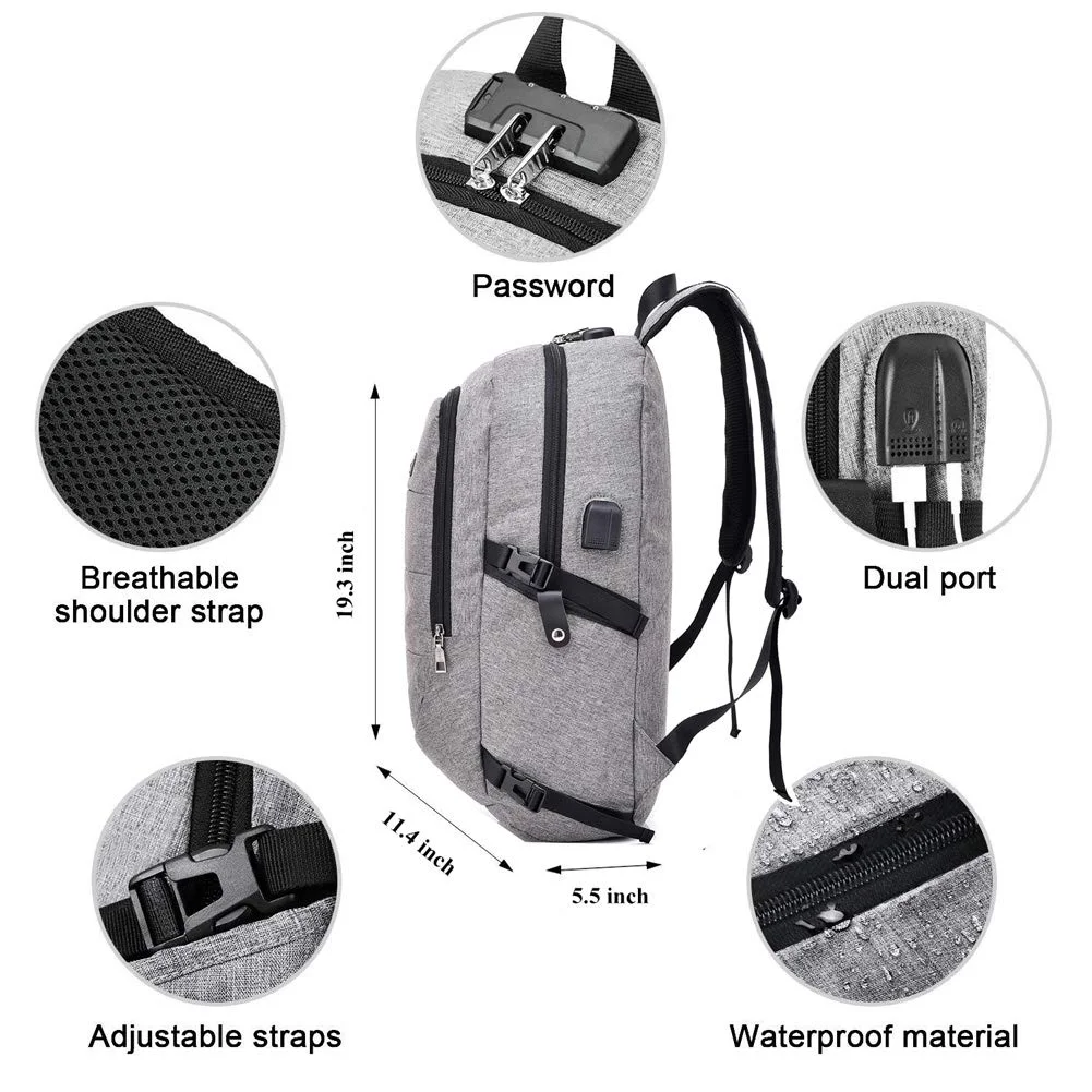 Fashion Lager Capacity Waterproof  Backpack bag for sport or Travel bags with USB charger port