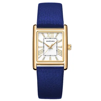 2022 Roman classic design luxury Klein blue genuine leather square fashion waterproof quartz watches women