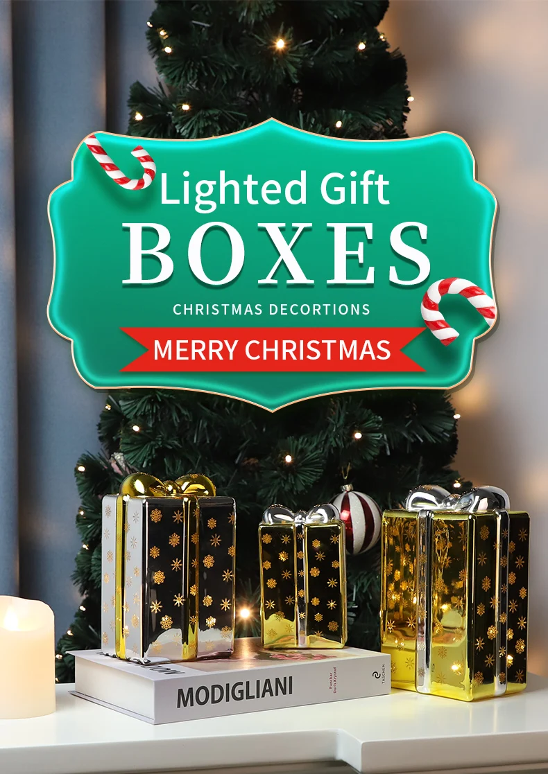 Personalised commercial custom decorative other merry christmas ornament decorations gift box set led light for christmas gift factory