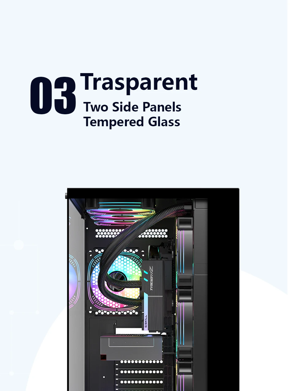 Ruix Two Panel Transparent Tempered Glass 0.7mm SPCC Cool OEM Design Computer Accessories USB3.0 ATX Mid Tower PC Case