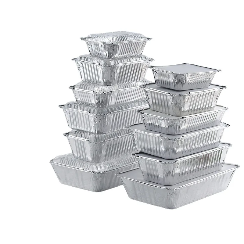 Square aluminum foil lunch box barbecue insulation tin foil box disposable takeaway packaging box air fryer tin foil tray