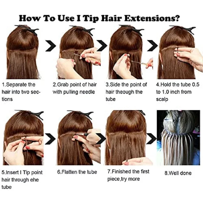 Kinky Straight I Tip Human Hair Extensions Brazilian Remy Texture_voghion.com