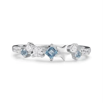 RFJEWEL Sterling Silver Simple and Fashionable Special Star White Blue Zircon Ring