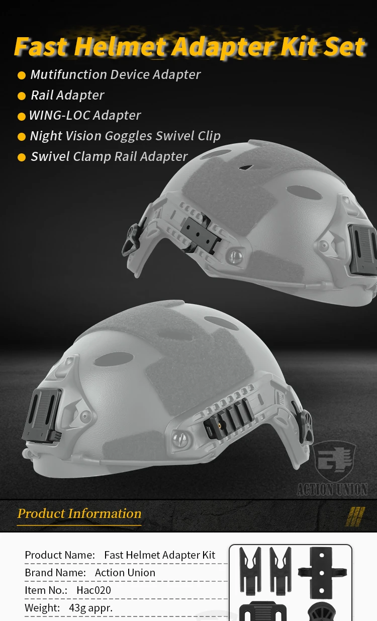 Action Union Multifunction Device Rail Adapter Kit Swivel Clips Helmet