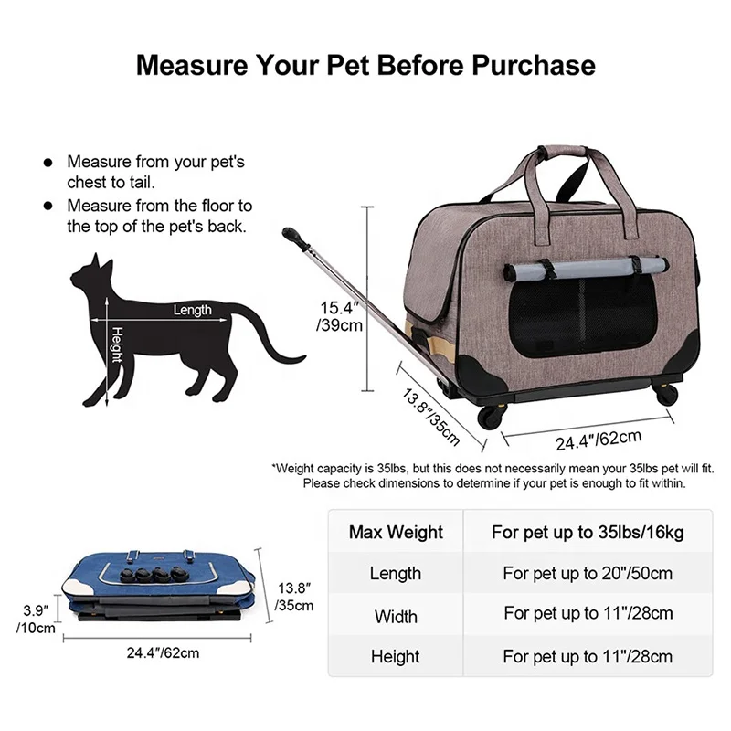 Expandable Pet Carrier Rolling Pet Trolley Carrier For Dogs And Cats